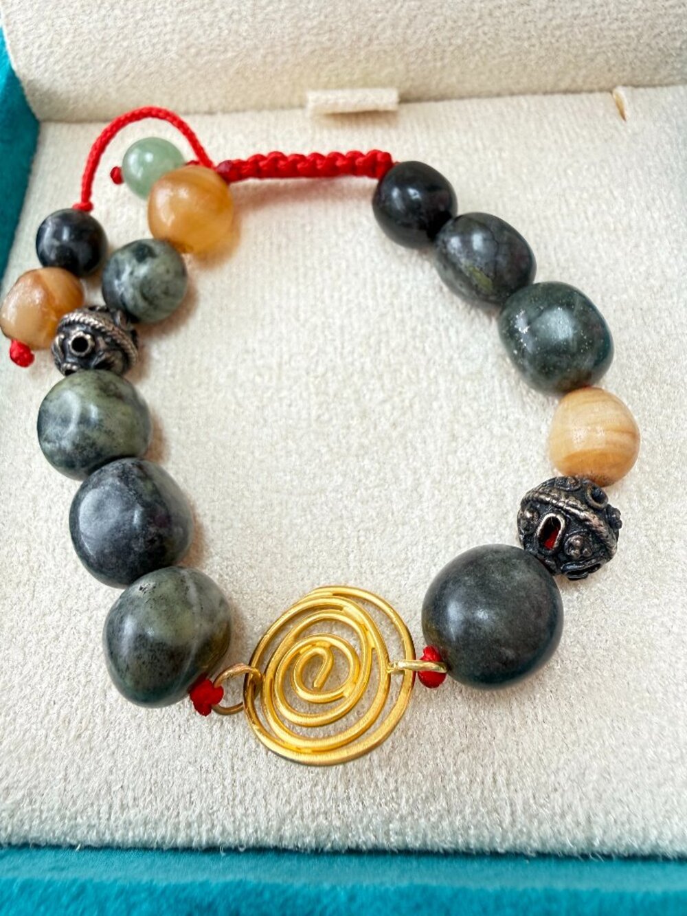 AGHIGH JEWELRY GEMSTONE BEAD BRACELET GOLD TONE SPIRAL CHARM SMALL FIXED SIZE